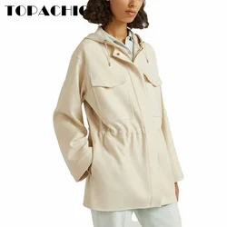 10.12 TOPACHIC-Women's High Quality Hooded Fashion Double-Sided Wool Coat Drawstring Collect Waist Big Pocket Zipper Outerwear