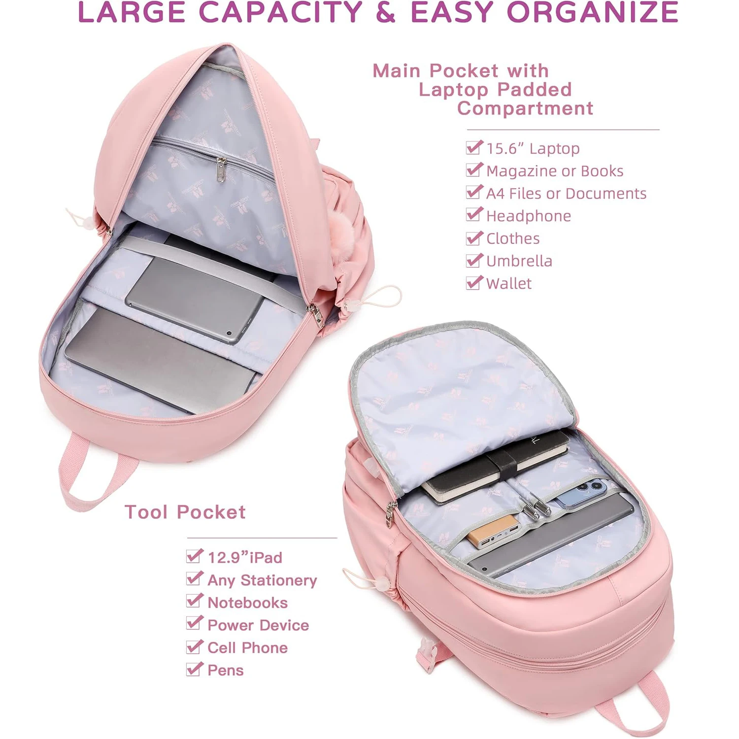 Laptop Backpack 15.6 Inch Elementary Middle High School Bag College Backpacks with Lunch Box Pencil Pouch 3 PCS Set Travel Bookb