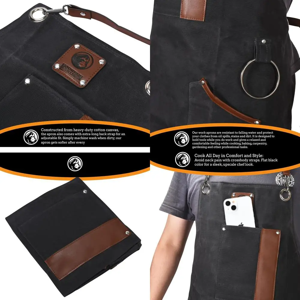 

Men's Premium Leather BBQ Apron with Adjustable Straps - Durable and Stylish for Cooking, Baking, and Outdoor Grilling