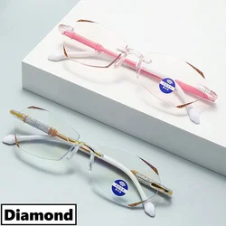 New Rimless Reading Glasses for Men Women Fashion Transparent Far Sight Eyeglasses Classic Diamond Cut Presbyopia Eyeglasses