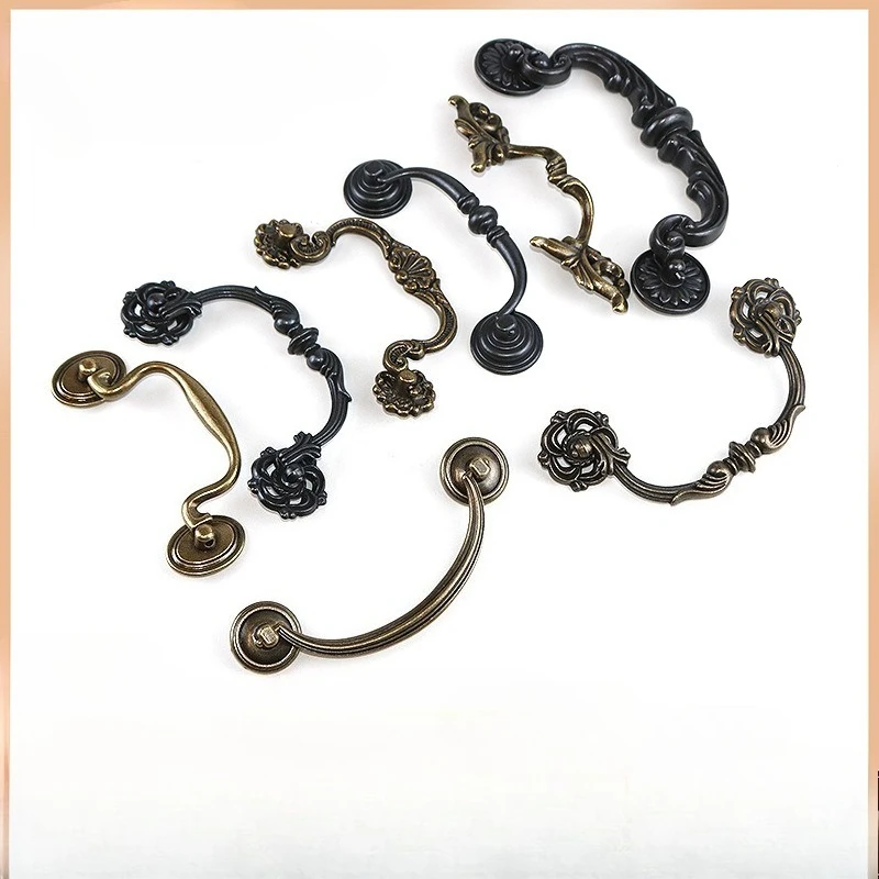 Ancient-style metal handle for hardware, zinc alloy drawer cabinet door, wardrobe decorative double-seat pull handle