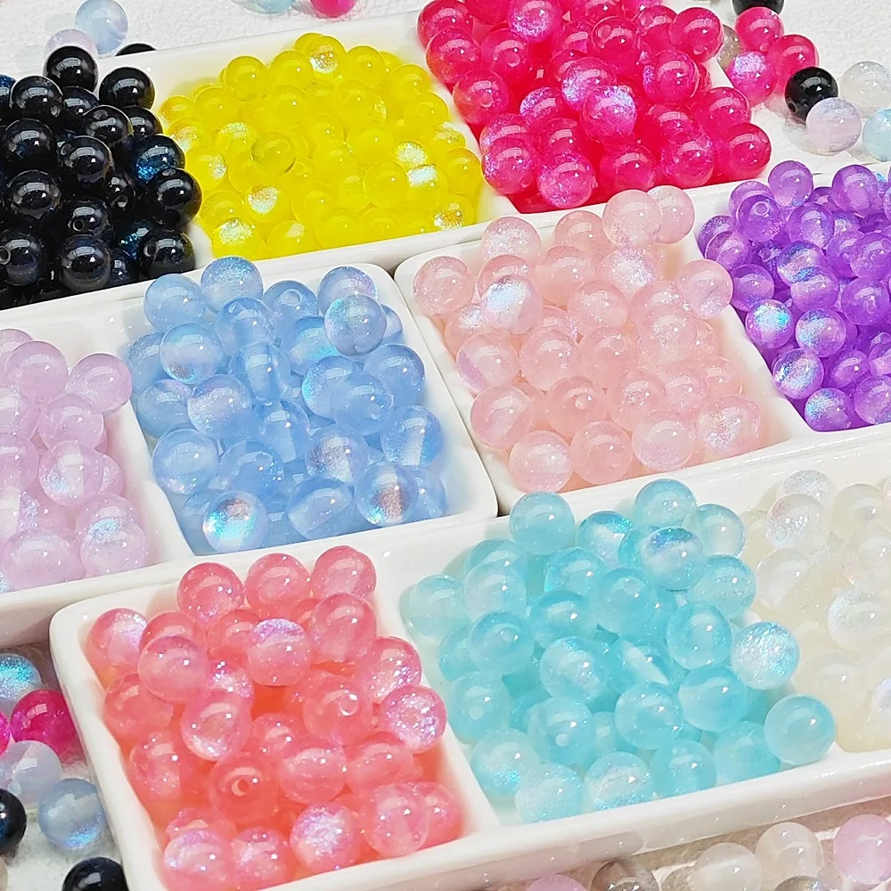 8mm 50pcs Colorful Resin Cat Eye Round Beads Multicolor Loose Spacer Beads For Handcraft Beading Projects
