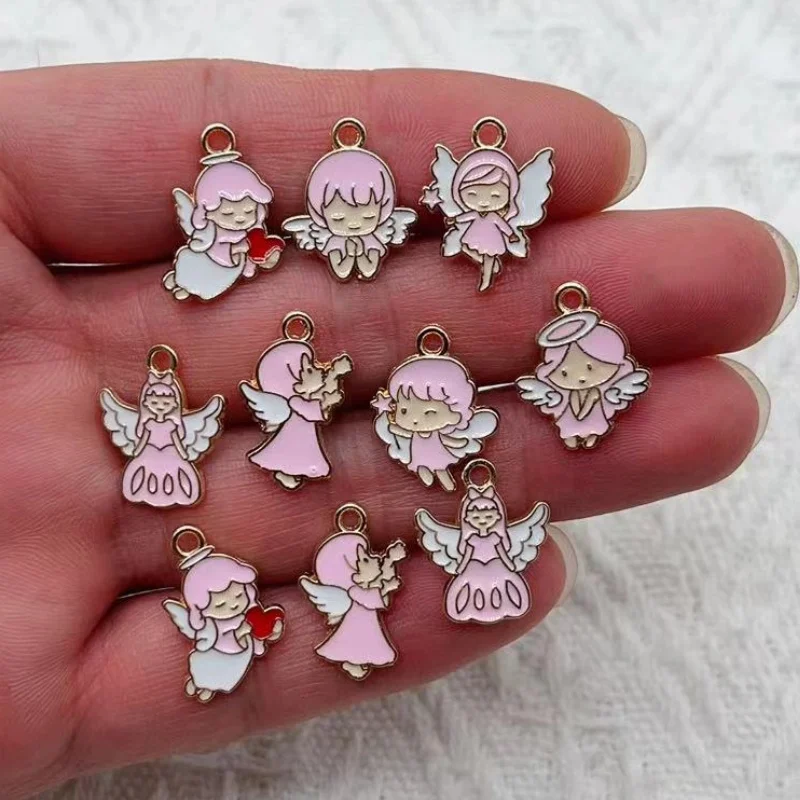 10pcs Angel Girl Charm for Jewelry Making Enamel Necklace Earring Bracelet Pendant Diy Accessories Alloy Metal Gold Plated