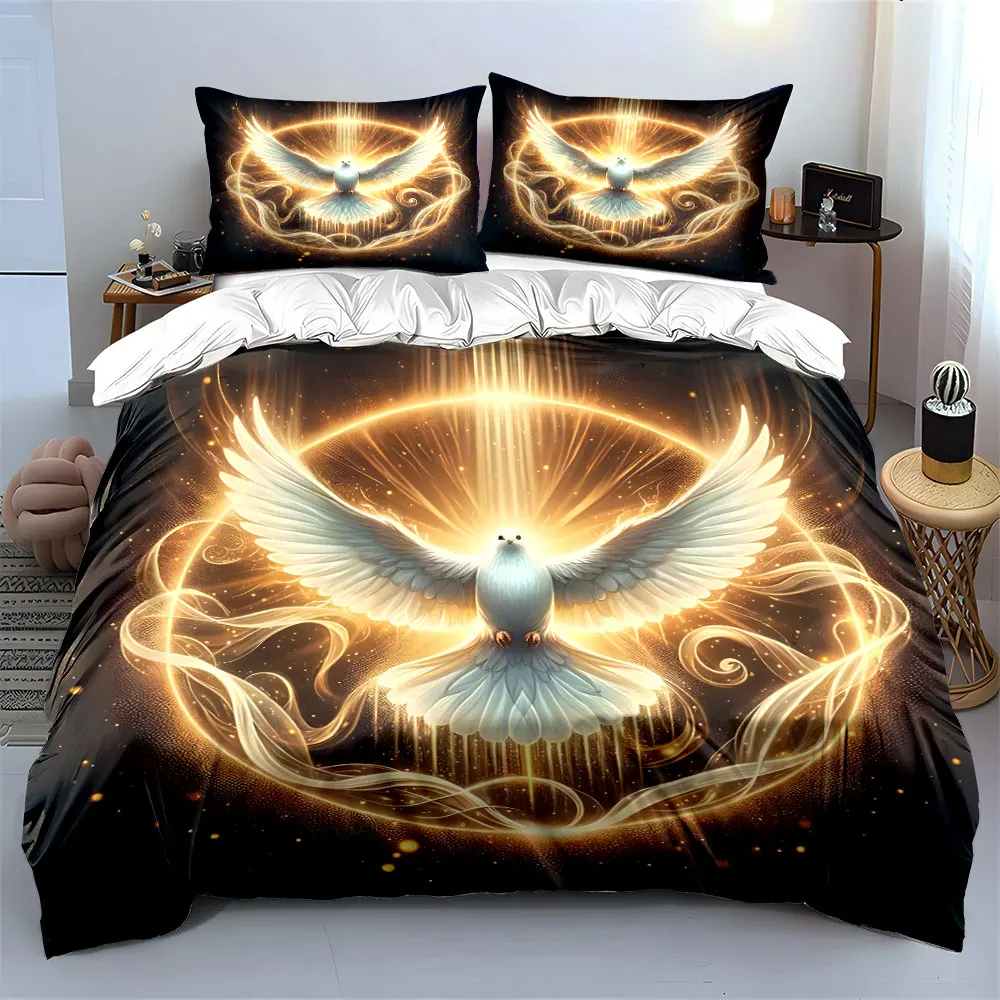 Dove with golden aura and wings Print Soft Comfortable Duvet Cover Bedding Set Included 1*Duvet Cover  2*Pillowcases