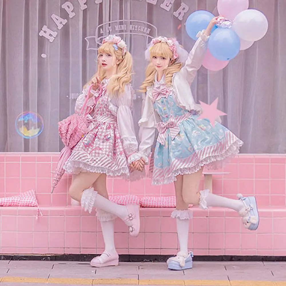 Kawaii بلدي ميلودي الفتيات لوليتا فستان لطيف سانريوس الكرتون سينامورول سليم صالح كعكة تنورة دانتيل المرأة لطيف مثير حبال فساتين