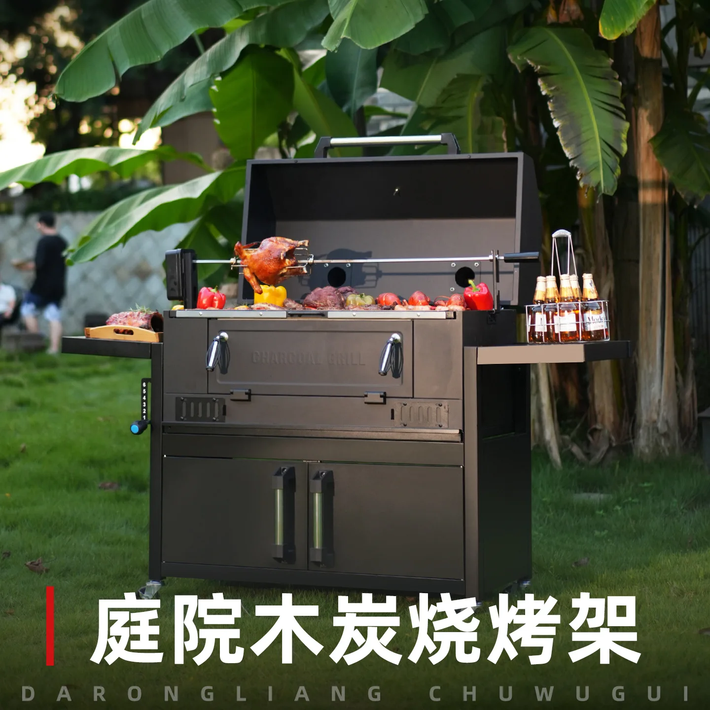 Carbon gas dual-purpose barbecue grill courtyard outdoor barbecue grill household villa gas carbon grill large American
