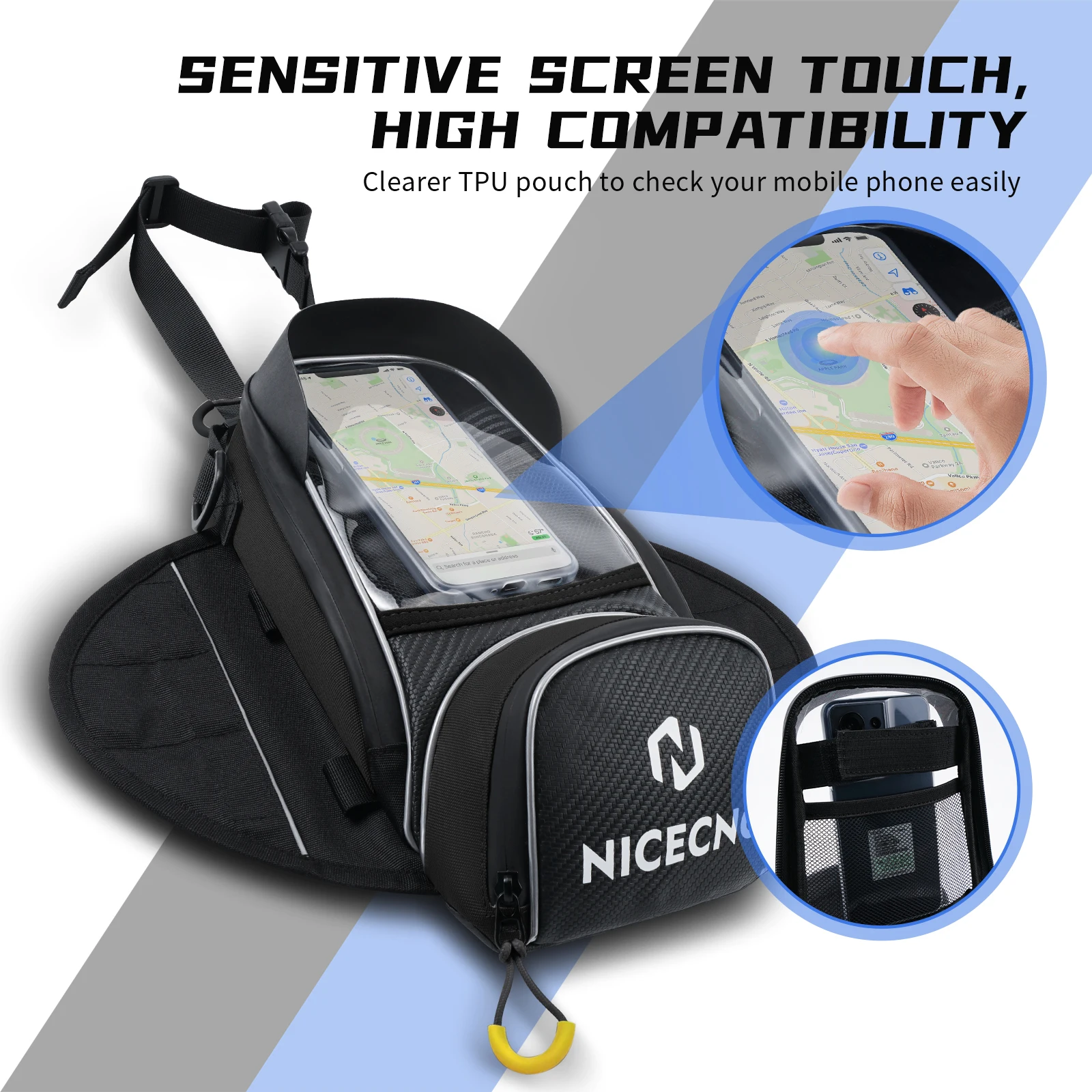 Nicecnc saco de tanque da motocicleta óleo combustível alforje para kawasaki yamaha ducati visuable bolsa dupla esporte bicicleta sujeira pacote armazenamento preto