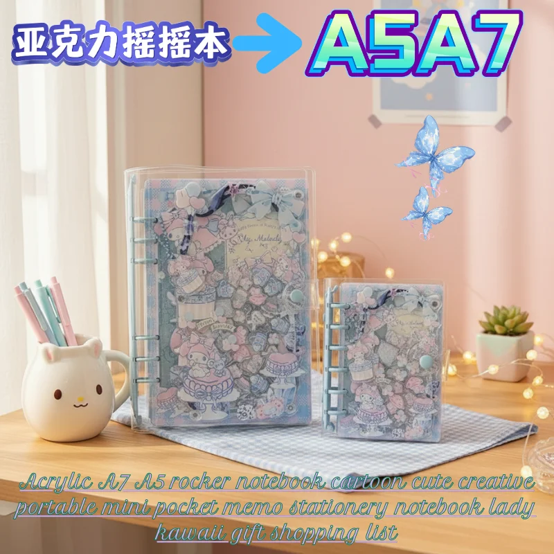 Acrylic A7 A5 rocker notebook cartoon cute creative portable mini pocket memo stationery notebook lady kawaii gift shopping list