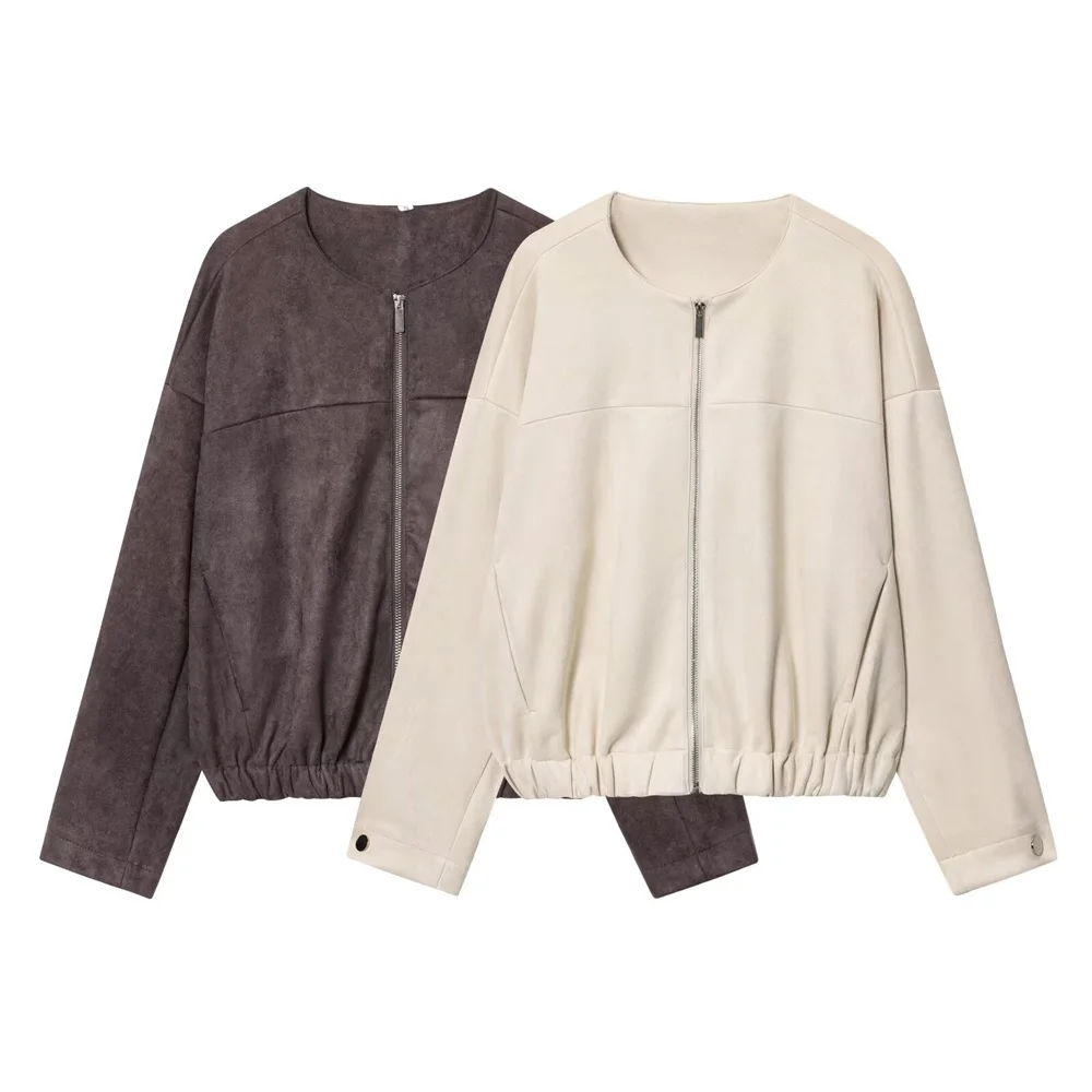 

Новая женская повседневная универсальная куртка на молнии с круглым вырезом и длинными рукавами с защитой от замши, куртка, куртка