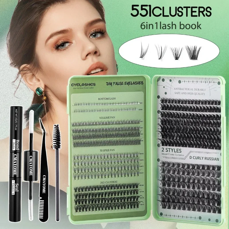 

551 Cluster Mixed Eyelash Book DIY Lash Extension 6 in 1 Ultra-Large Capacity Set Wispy False Eyelashes At Home Natural Look