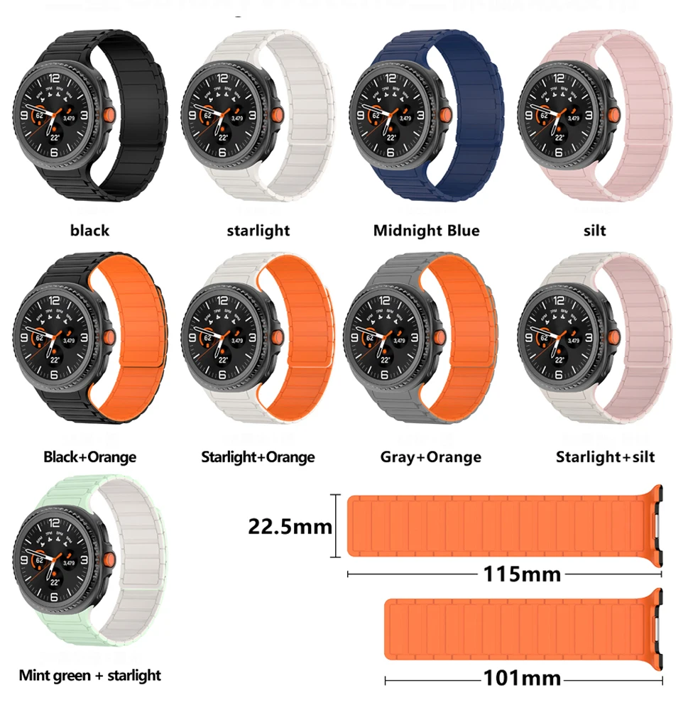 Sem lacunas pulseira magnética para samsung galaxy watch 8 clássico/8 44/40mm 46mm pulseira de silicone para galaxy watch8 correa accessorie