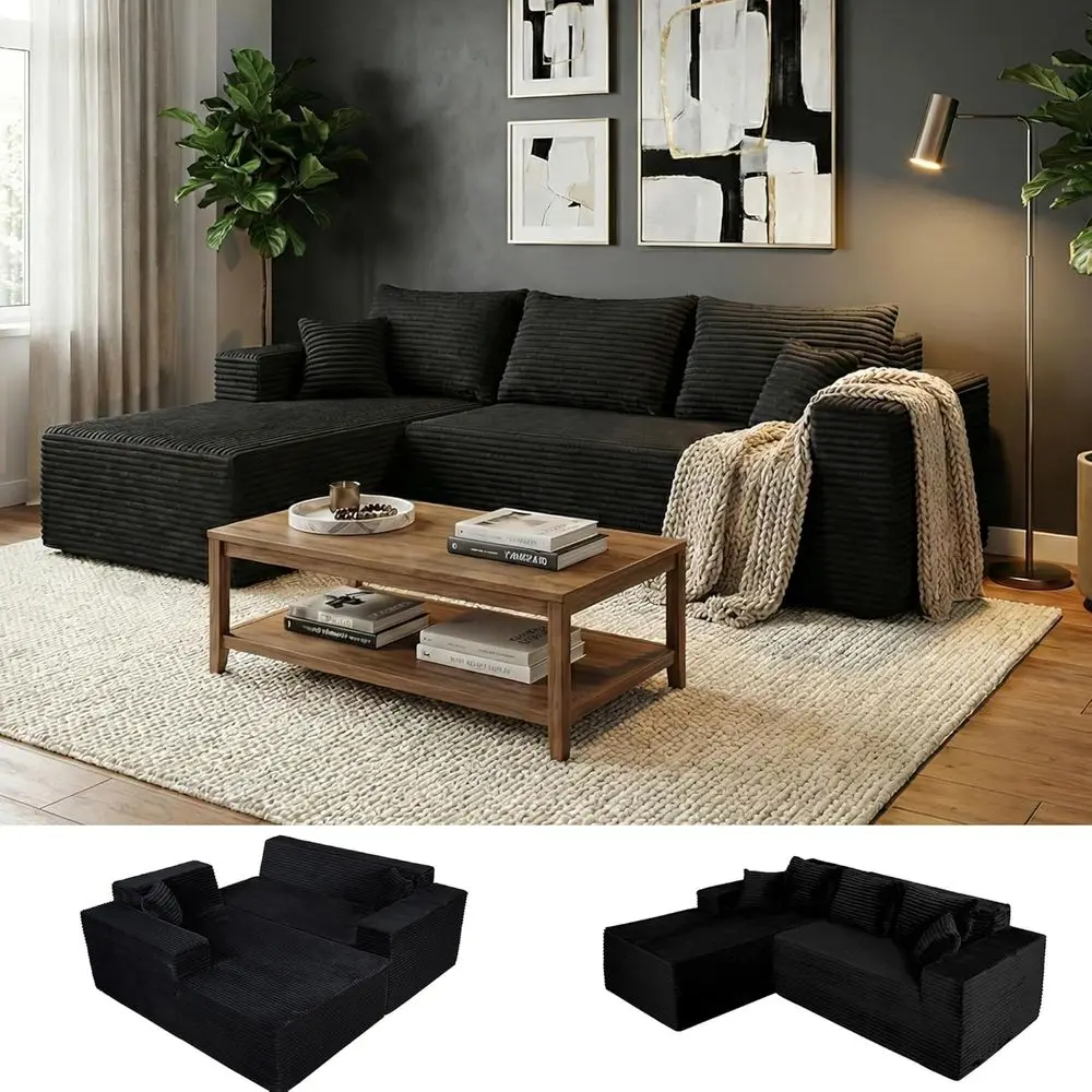 

95 Boneless Couch, Cloud Couch Sectional, L-Shape Corduroy Modular Sectional Sofa Deep Seat, Upholstered Couches for Living Room