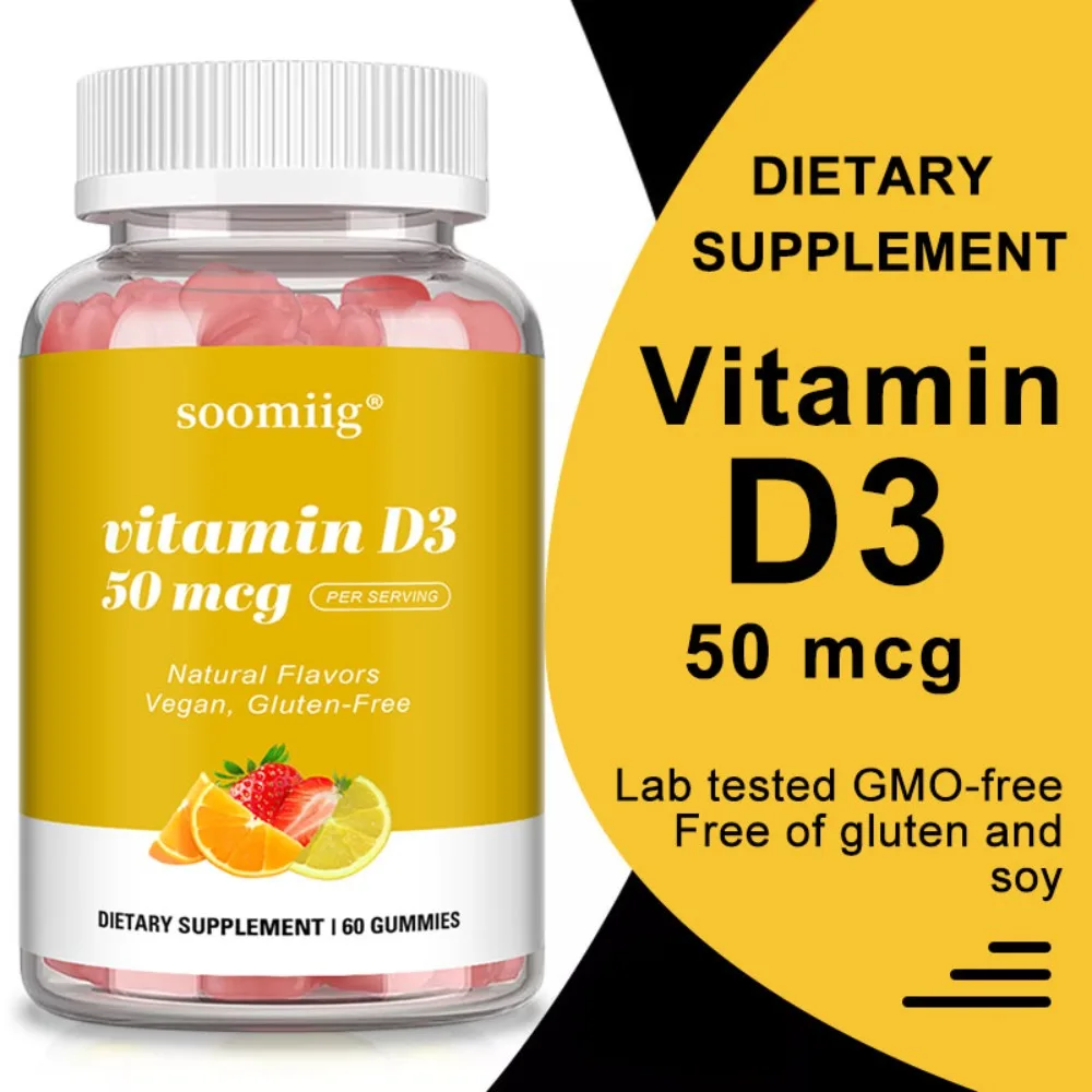 Vitamin D3 Gummies 50mcg (2000 IU) - 60 Count, Bone & Immune Support, Vegan Gluten-Free