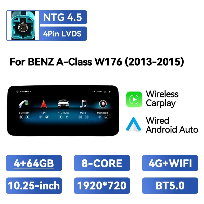 Draadloze Carplay Auto Multimedia Speler Voor Mercedes Benz A-Klasse W176 2013-2015/GLA X156/CLA C117/G-Klasse W463 Android 14 DSP