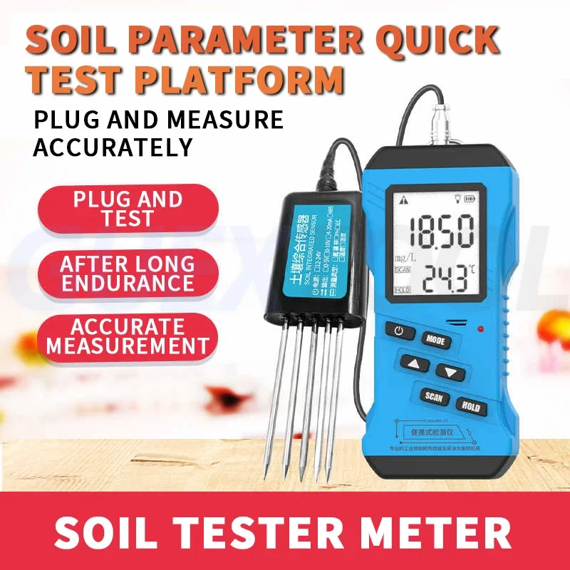 Probador rápido de suelo 7 en 1, medidor de nitrógeno, fósforo, potasio, N, P, PH, humedad, conductividad nutritiva, medidor EC