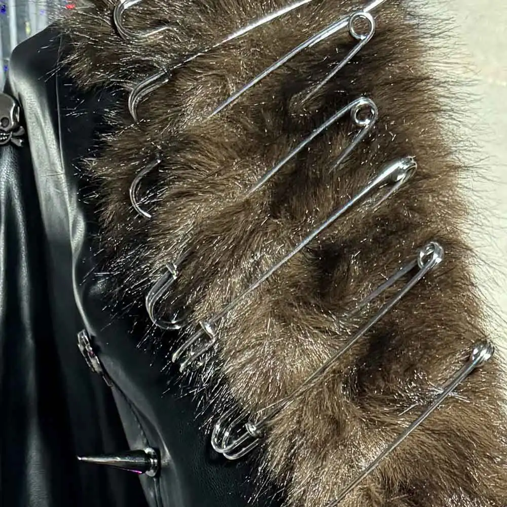 Punk Rock clouté Club porter broche bricolage Hip Hop e-girls Y2K cuir végétalien fausse fourrure veste manteau fait à la main Grunge adolescent Goth Emo