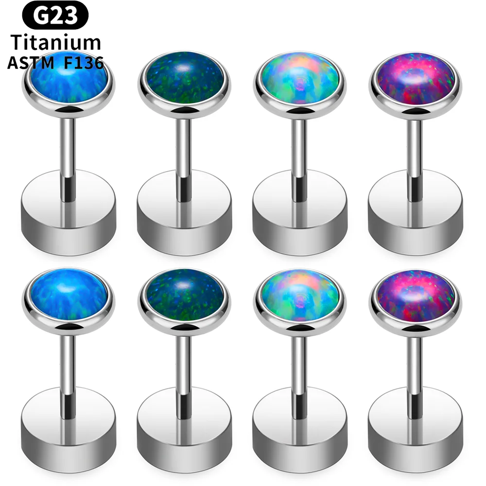 2/20pcs G23 Titanium Opal Labret Rings Lip Piercings Ear Helix Stud Tragus Barbell 20G for Women Ear Cartilage Piercings Jewelry