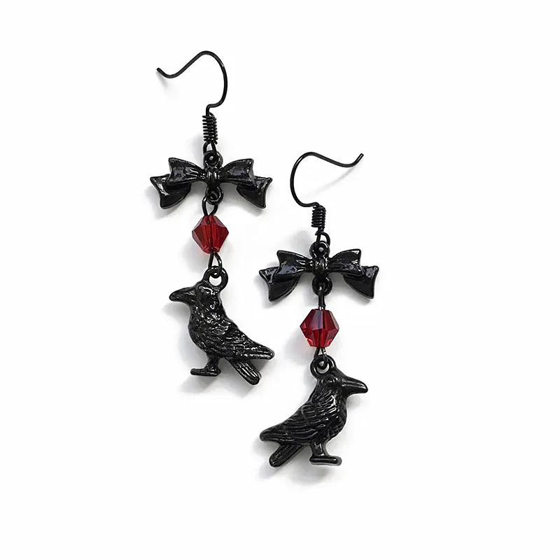 Moon Raven Skull Earrings, Blood drops, Gothic jewelry, bows, Black Raven, Witch accessories, Retro, Raven Cameo, Pentagram，Gift