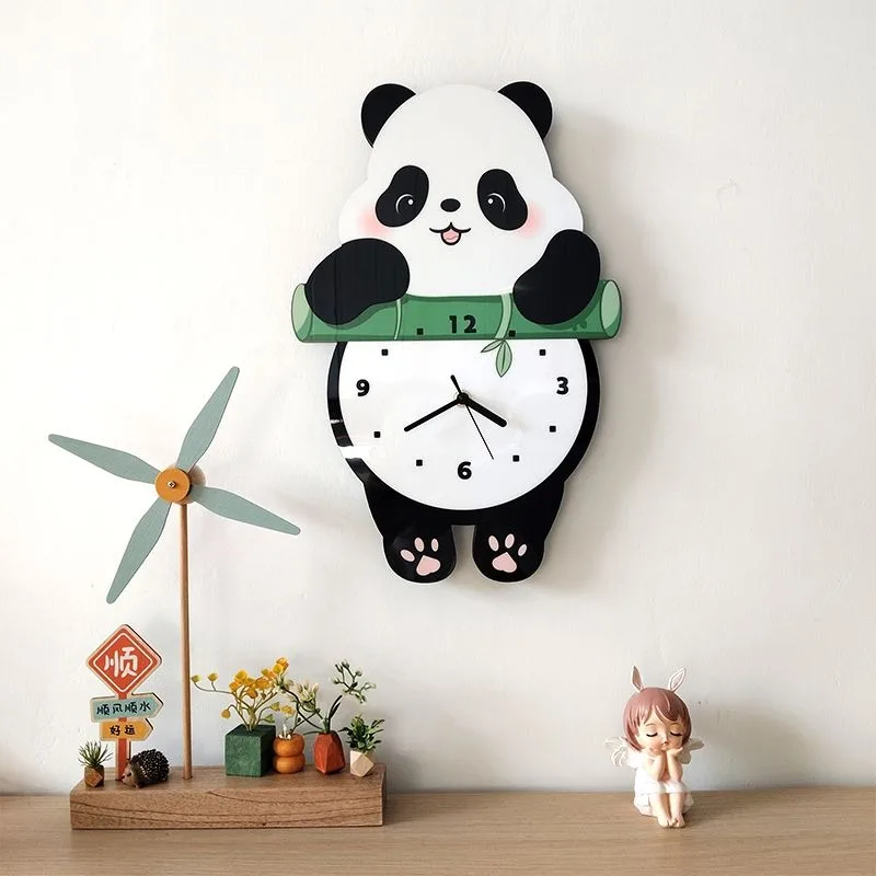 Creative Silent Clock Cartoon Panda Swinging Wall Clock Studio Background Wall Decorative Painting - view 4