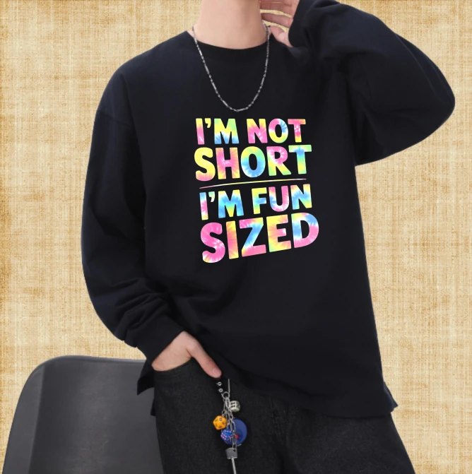 

T shirt men autumn Crewneck Halloween Long sleeves Graphic tee I'm Not Short I'm Fun Sized Football Solid color Printed t shirt
