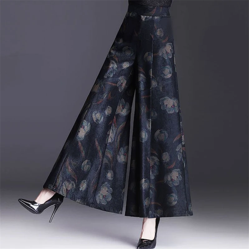 2023 Summer Women Clothes Elegant Vintage Floral Print High Waist Wide Leg Pants Korean Fashion Thin Cropped Trousers Pantalones