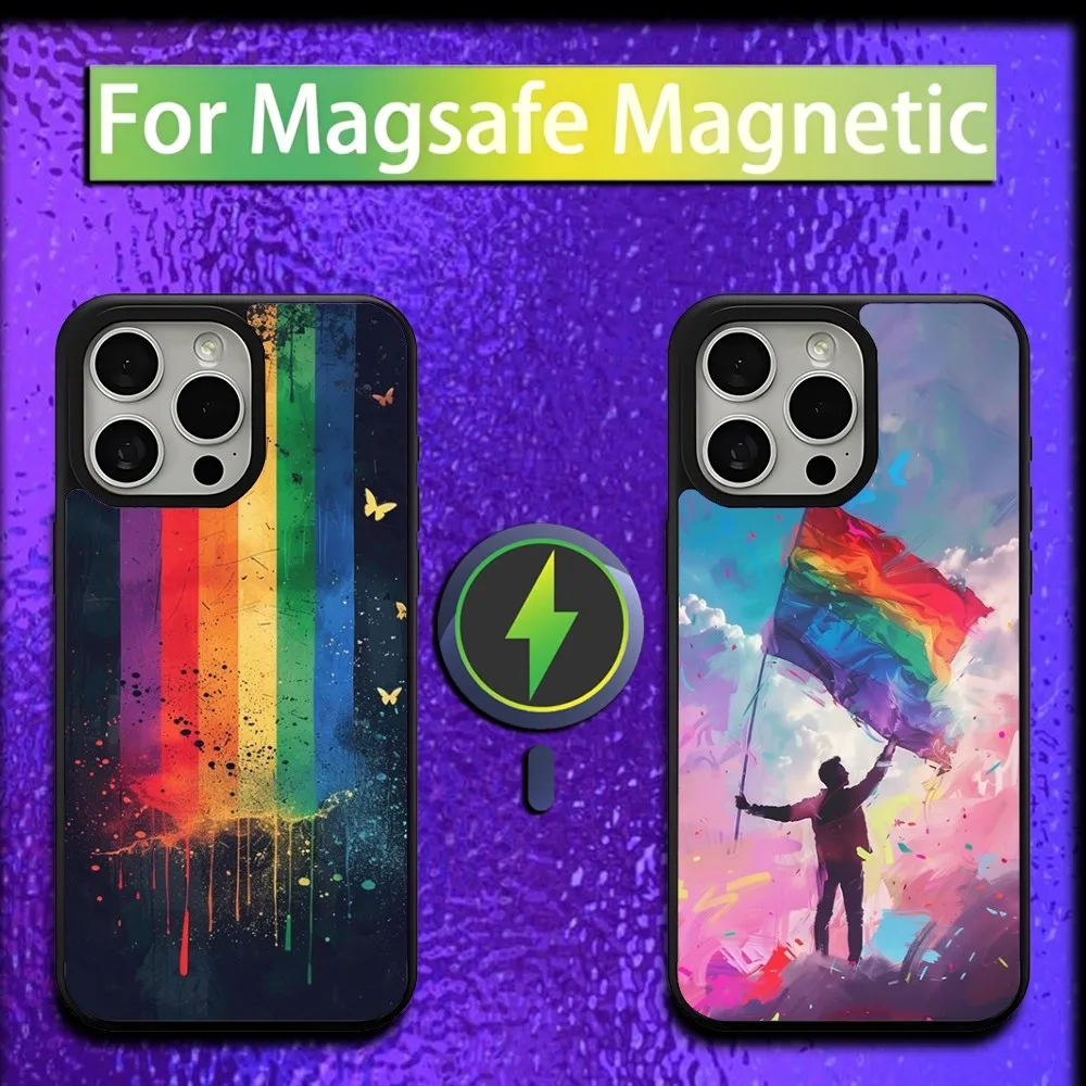 

Gay Lesbian LGBT Rainbow Phone Case For iPhone 16,15,14,13,12,11,Plus,Pro,Max,Mini Magsafe Magnetic Wireless Charging
