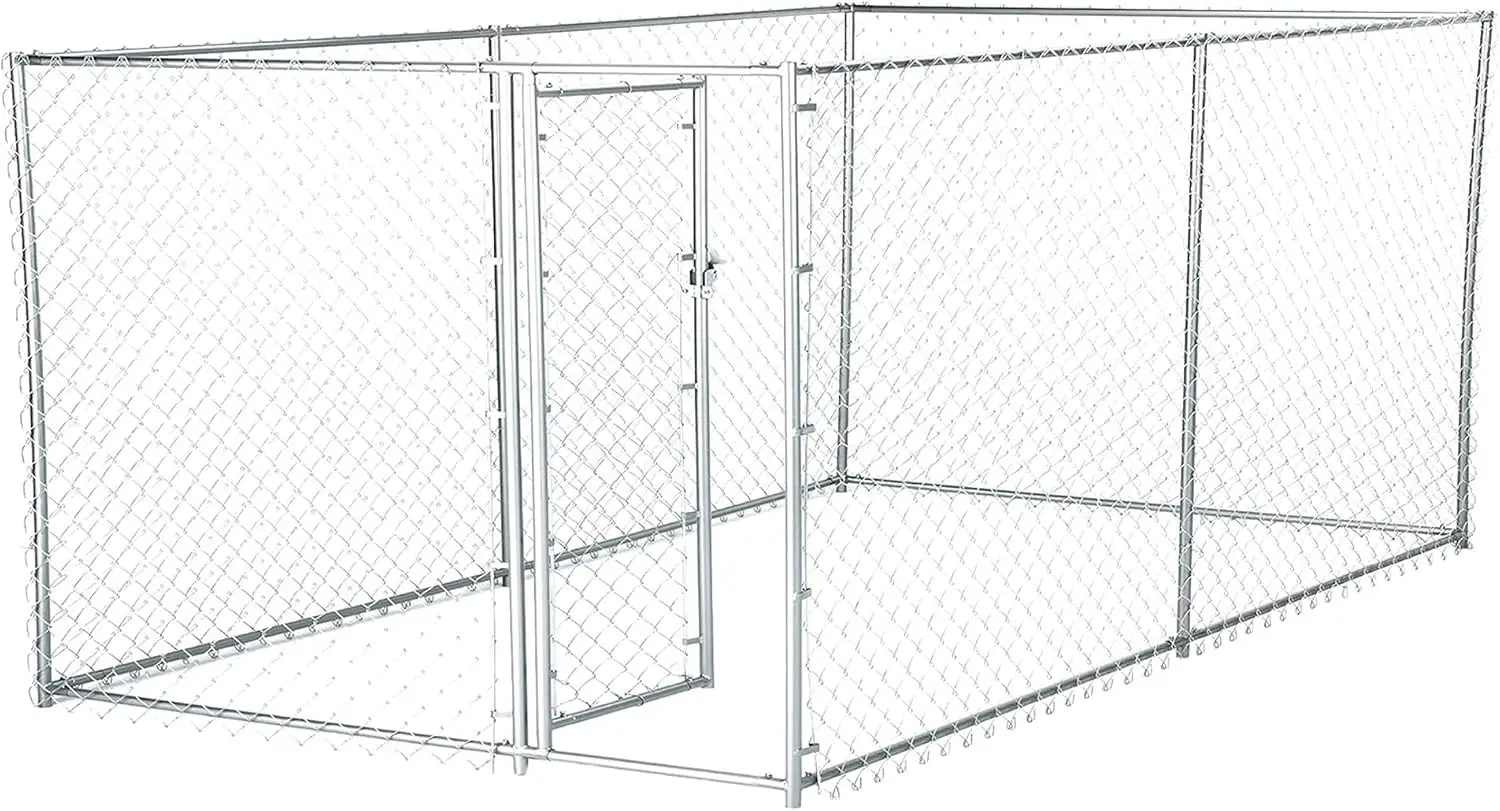 Lucky Dog 2-in-1 Galvanized Chain Link Dog Kennel Enclosure, Silver, 4 Ft | Builds as 5 x 10 Ft or 8 x 6.5 Ft, 12 Gauge Mesh, We
