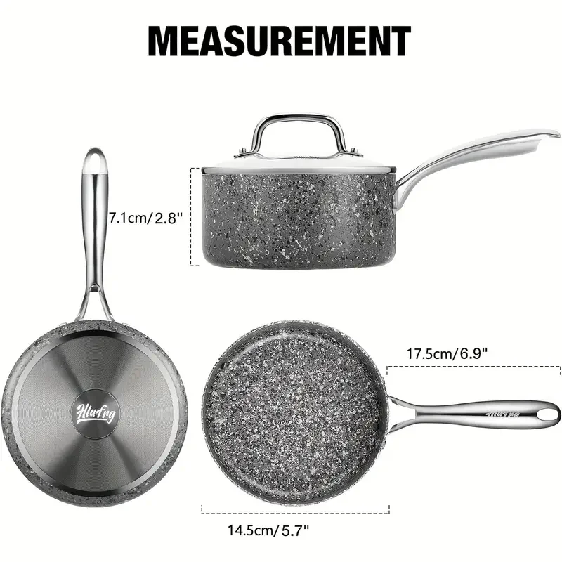 HLAFRG 1 Quart Small Sauce pan with Lid, Granite Nonstick Saucepan 1 quart, Small Sauce Pot, 1 Qt Pot with Lid, Aluminum Pot