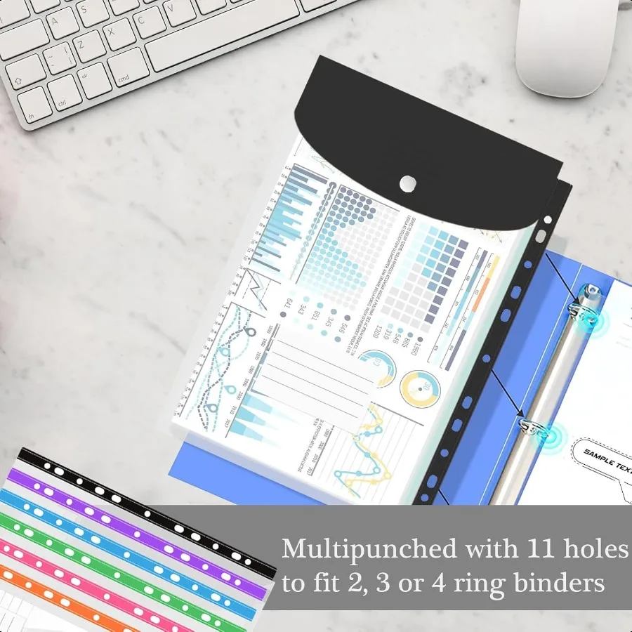 مظاريف بلاستيكية جيوب مجلدة لحقيبة المستندات الدائرية 2 3 4 تنظيم بسهولة شفافة 8.5 × 11 عبوة قابلة للتوسيع مكونة من 12 قطعة