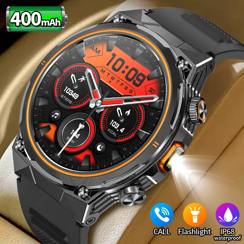 

Новинка 2025 года, 1,46 дюйма, умные часы с большим экраном и Bluetooth-вызовом, мужские спортивные часы для мониторинга здоровья, фонарик, 400 мАч, умные часы для Android IOS