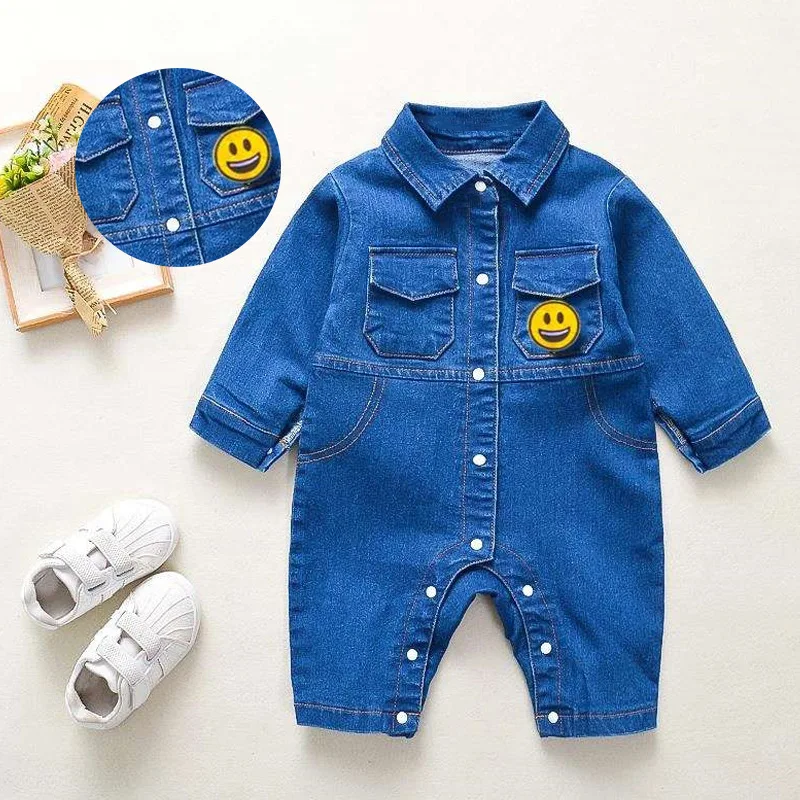 

0-12M Newborn Baby Boy Romper Denim Cotton Long Sleeve Girl Jumpsuit Infant Playsuit Toddler Clothing Children Overalls A724