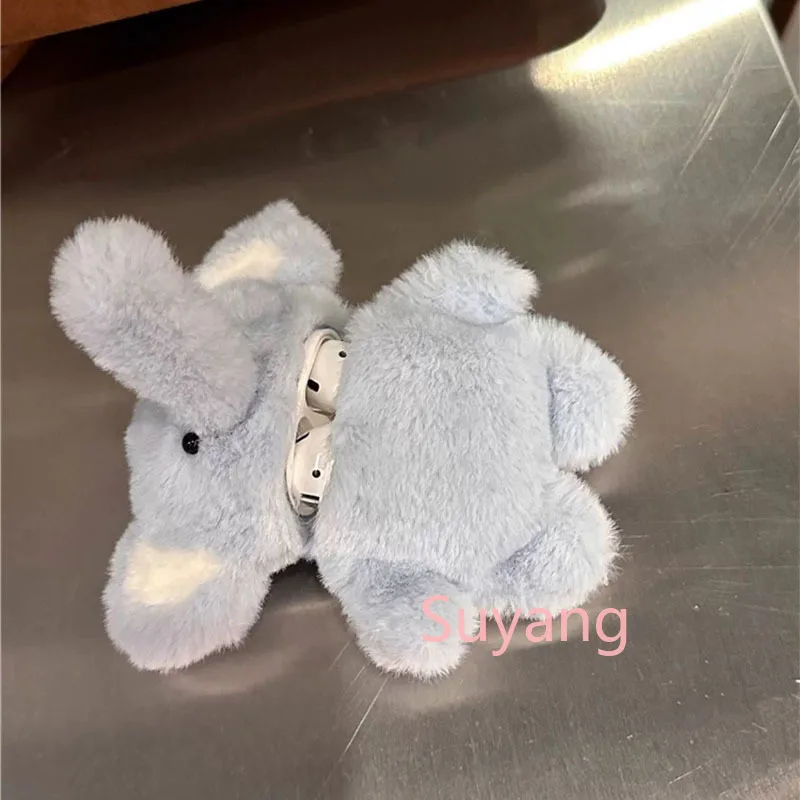 Earphone Cases For Apple Airpods 4 3 2 1 Pro AirPords pro2 pro3 Cute 3D Plush Elephant Soft Warm Headphone Case Protective Cover