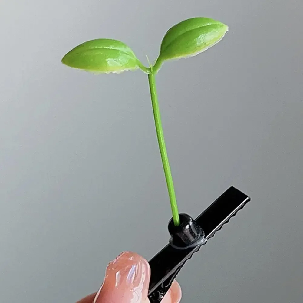 مجموعة دبوس الشعر على الطراز الواقعي، مشابك شعر للنباتات الخضراء، مجموعة مشابك شعر براعم الفاصوليا الواقعية، دبابيس شعر نباتية مضحكة مع زنبرك