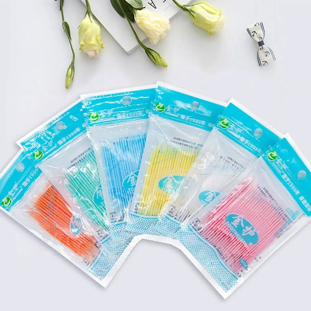 

Color Portable Soft Plastic Food Residue Clean Teeth Double-head Interdental Brush Dental Floss Rods Toothpick Brush Oral Care