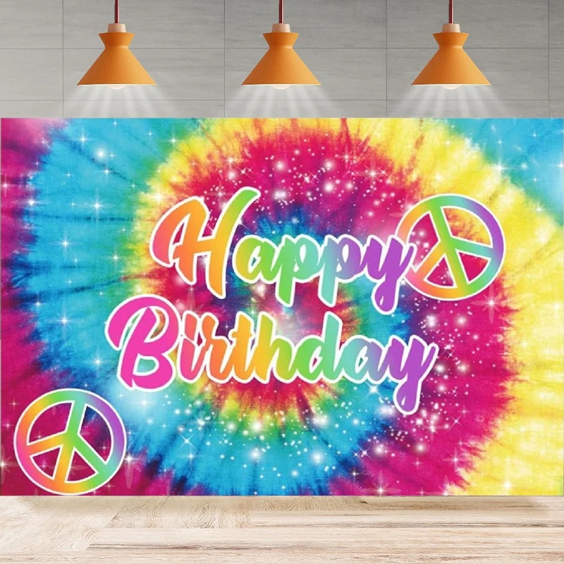 Tie-Dye Photography Backdrop 60's Hippie Theme Happy Birthday Background Groovy Sign Rainbow Party Backdrop Wall Banner Decor