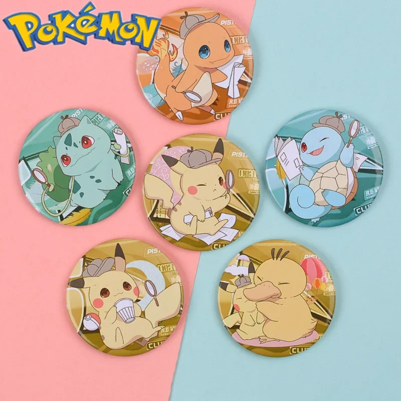 Pokemon Badges Detective Pikachu Squirtle Psyduck Charmander Bulbasaur Clothes Brooch Armbands Birthday Gifts Kids Toys