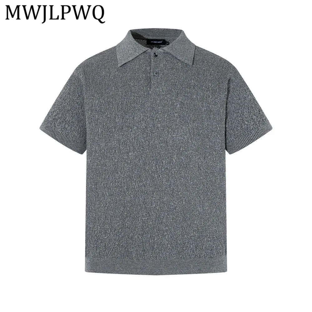 

MWJLPWQ Летняя мужская вязаная рубашка в американском стиле, модная, с отложным воротником, простая, универсальная, однотонная, на полуразъемной застежке, 14089