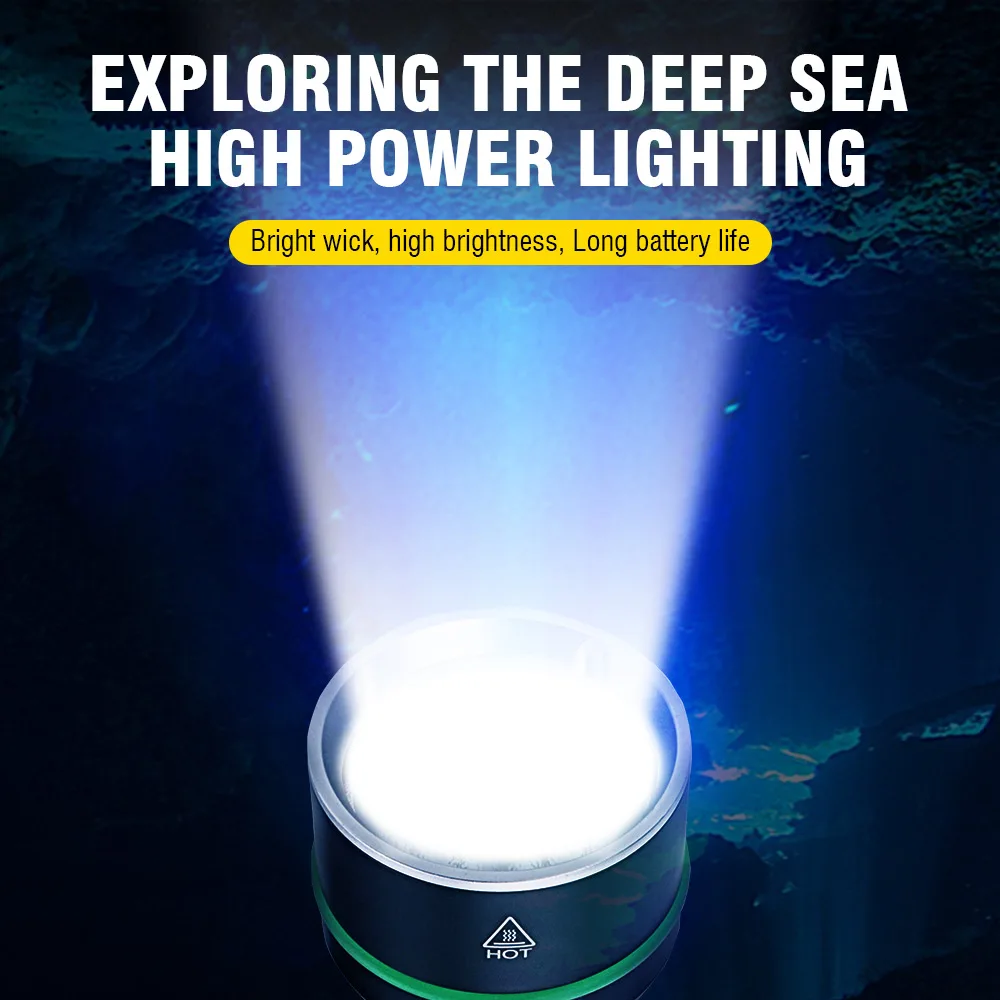 BORUiT Diving Flashlight IPX8 High Waterproof Professional Underwater Lamp Scuba Light 18650/26650 Battery With Hand Rope