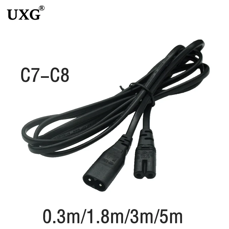 IEC 60320 C8 Plug to C7 Receptacle Male to Female Extension Power Supply Main Adapter Cable Cord 1.8M-5M for PS4 apple TV camera