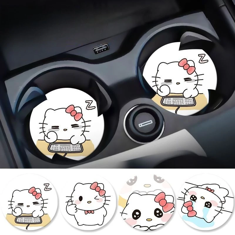 

2 шт., автомобильные подстаканники Hello Kitty, универсальные нескользящие аксессуары для салона автомобиля, изолированные автомобильные креативные подставки для воды с героями мультфильмов