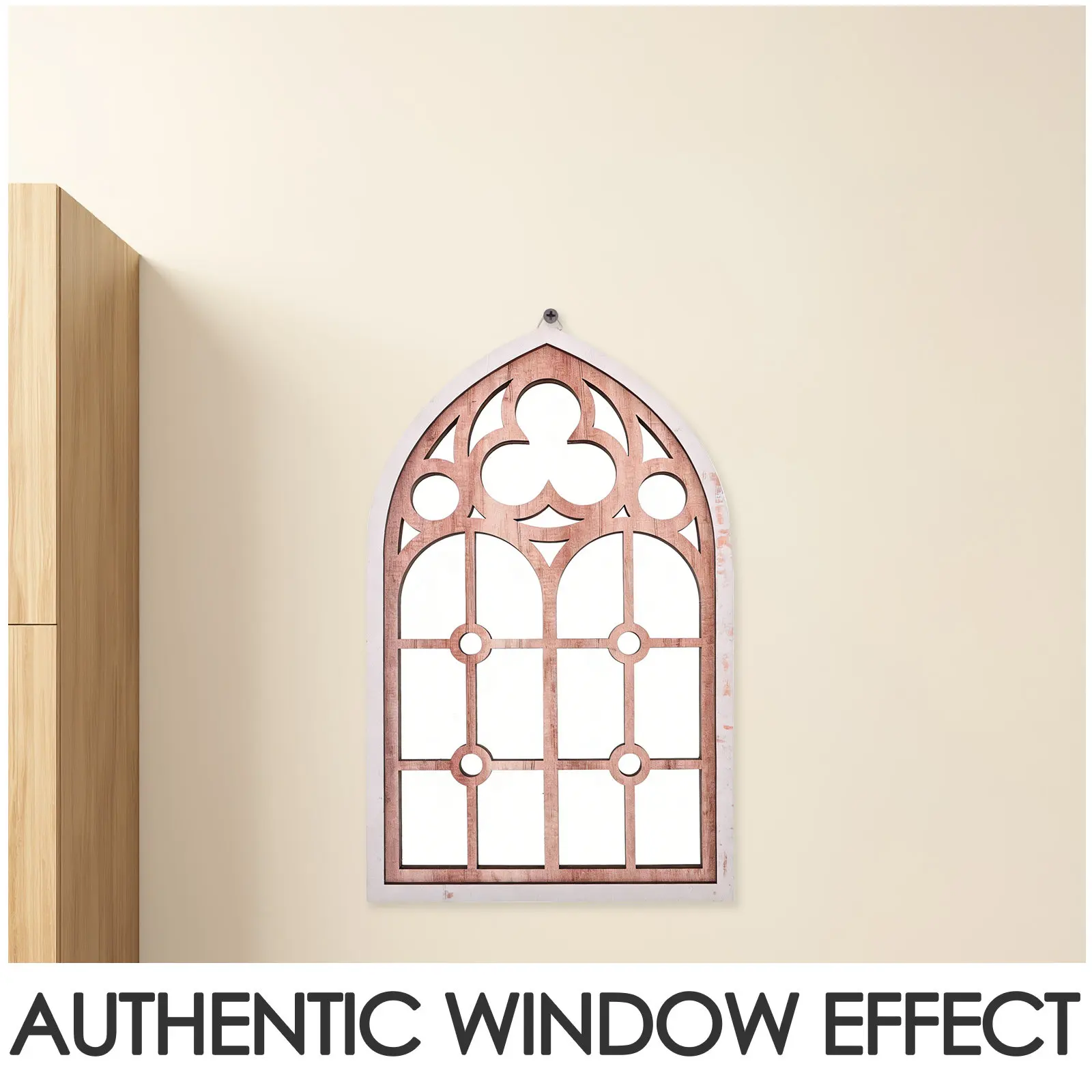 Vintage Cathedral Mirror Arched Windowpane Wall Decor Distressed Wooden Frame Living Room Bedroom Entryway Farmhouse Gothic Wall