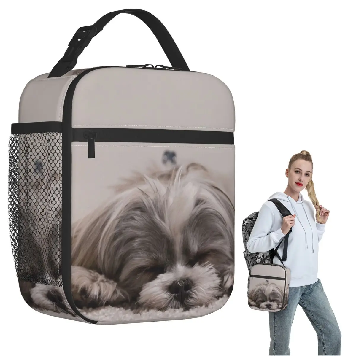 

Shih Tzu Sleeping Insulated Lunch Bag for Women Kids Leakproof Food Boxes Thermal Lunch Box Tote