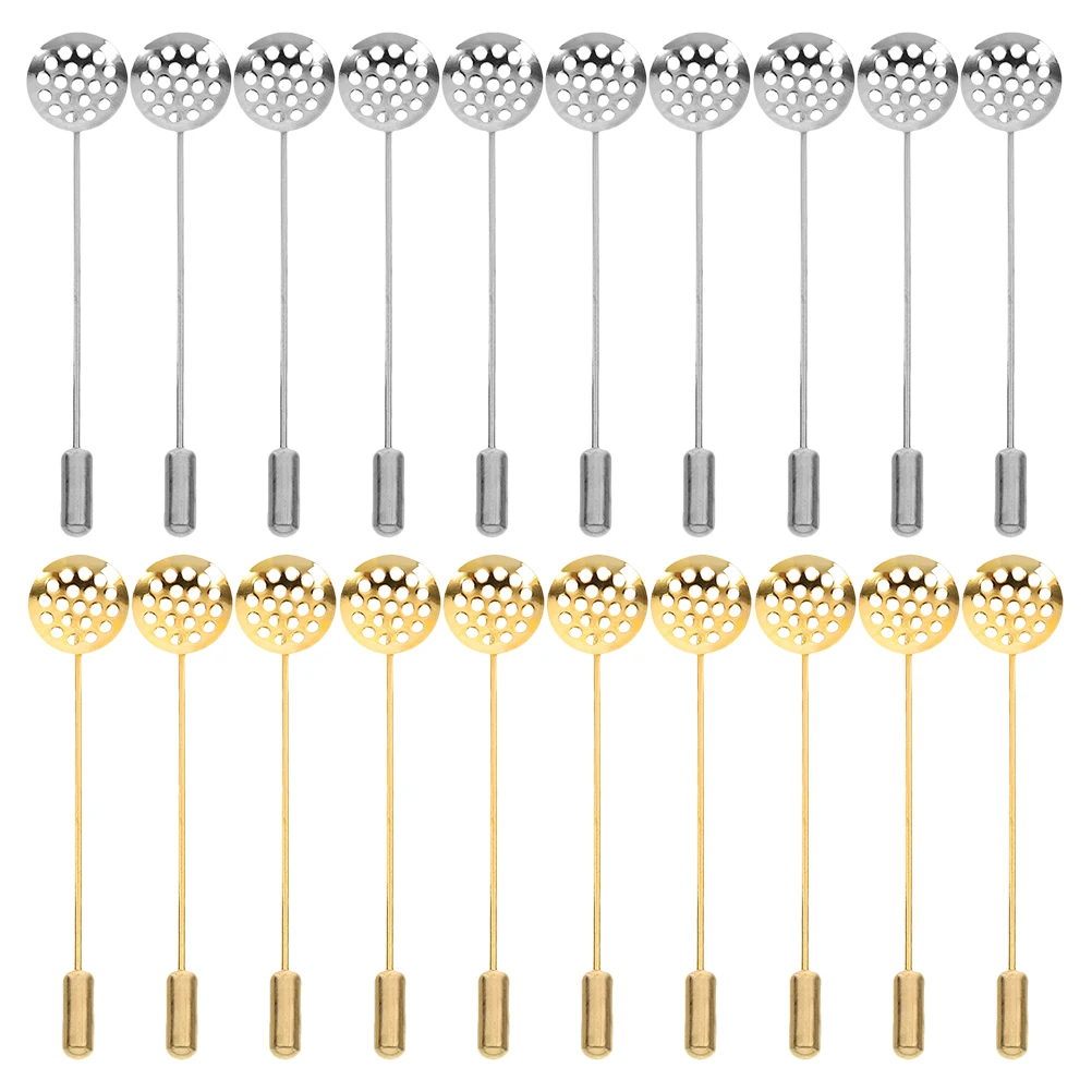 20pcs Round Tray Brooch Pins Blank Lapel Pin Stick Flower Corsage Fastener Wedding Bride Accessories Business Buttonhole