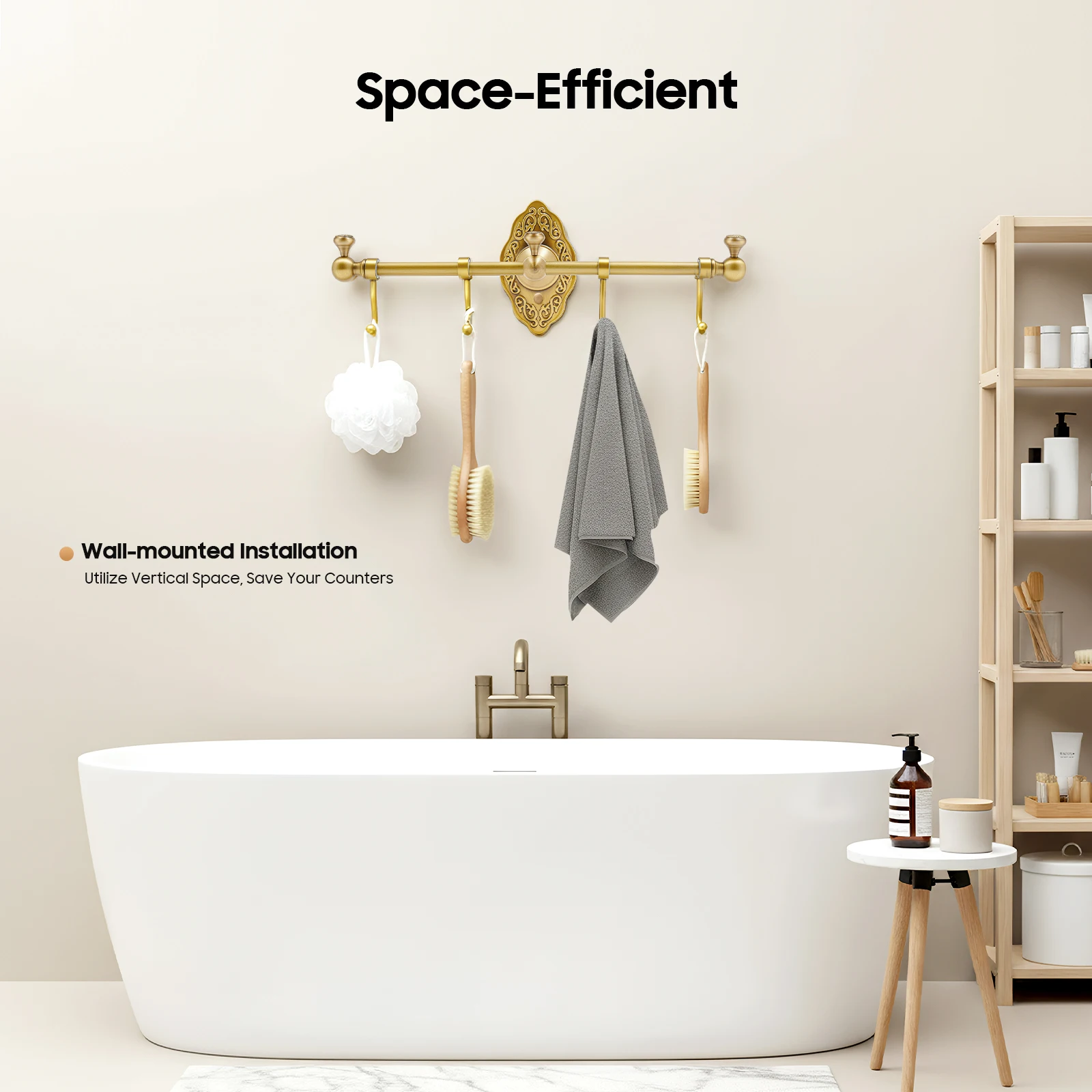 Towel Bar Stand Space Saving Wall Mount Bathroom Shelf Organizer Smooth Easy Care Modern Home Hotel Shower Room Elegant Practical Gift