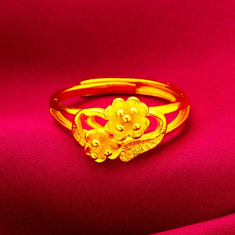 24K Gold Flower Matte Fashion Open Ring Women's AU999 - Seamless body, skin-friendly matte, finger-fitting opening