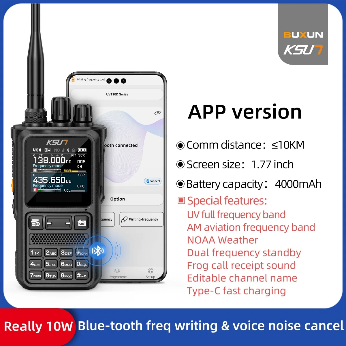 Walkie Talkie Long Range 10W Handheld Talkie-walkie Dual Band HAM Radio APP Programming 2 way Radio KSUN UV110 V.008 Newest