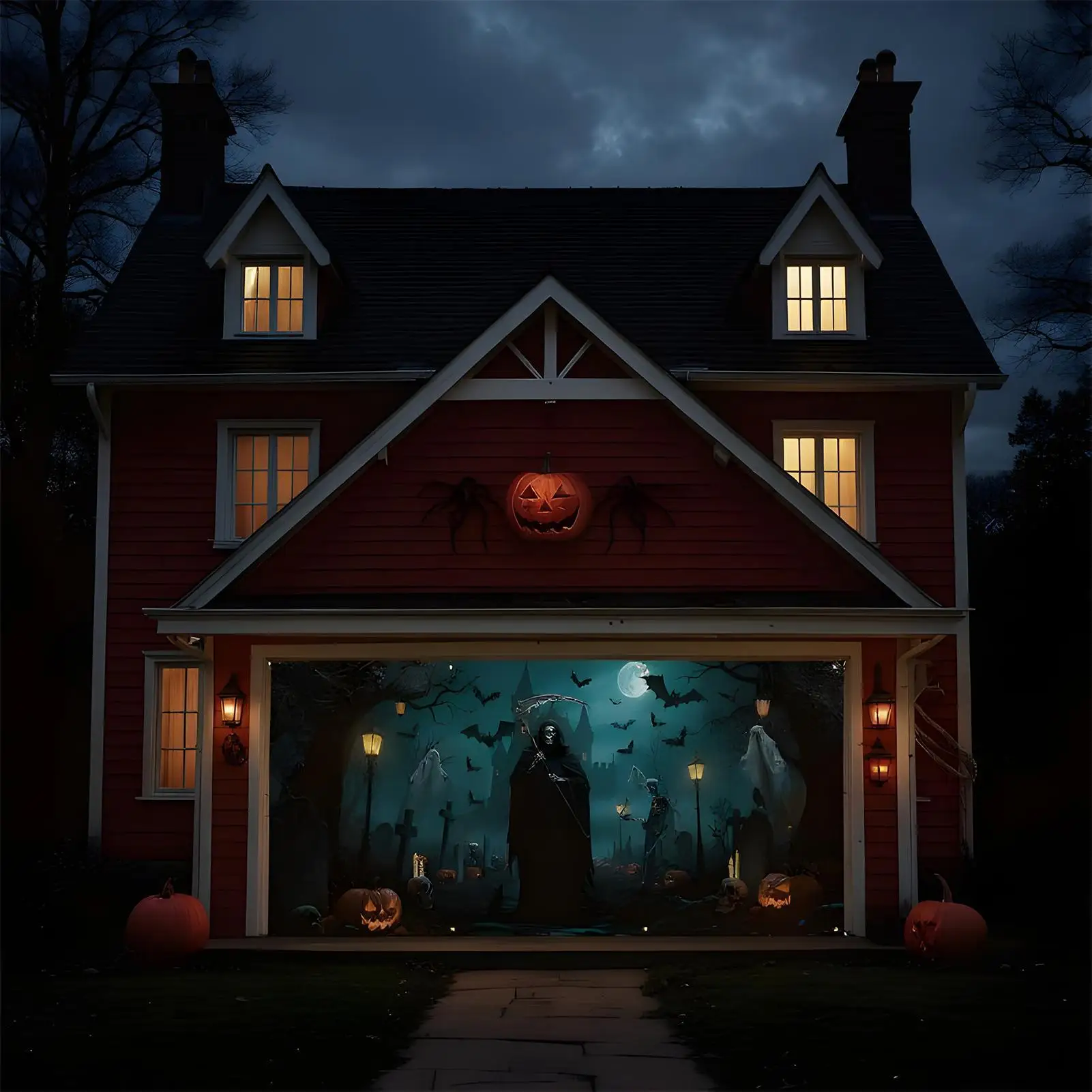 

2025 Хэллоуин крышка гаражной двери страшный декор гаражной двери настенный фон висит для улицы дома праздник вечерние фотографии