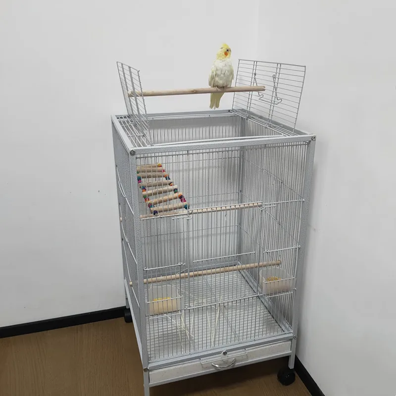 

Metal Bird Cage Open Top Standing Parrot Cage with Rolling Stand Conure Parekette Cockatiel Finch Macaw Cockatoo Pet House