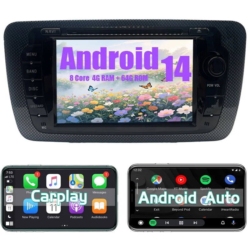 

Android car radio for Seat Ibiza 2009-2013 stereo screen Carplay Android Auto Bluetooth GPS Navigation FM radio 7’ [4+64G]