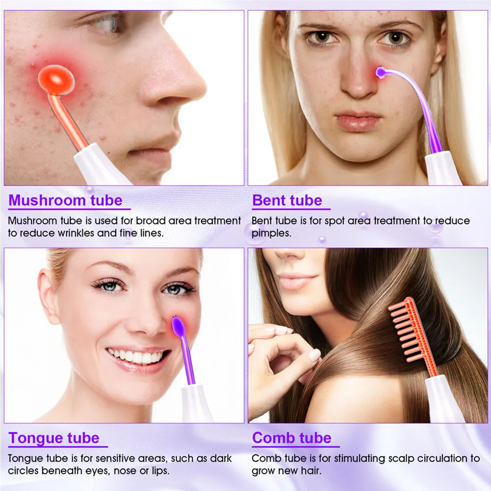 Urządzenie do pielęgnacji twarzy 7 w 1 z wysoką częstotliwością, elektroterapia, różdżka elektryczna, pomarańczowa, fioletowa, argonowa, neonowa tuba szklana, urządzenie do pielęgnacji twarzy.